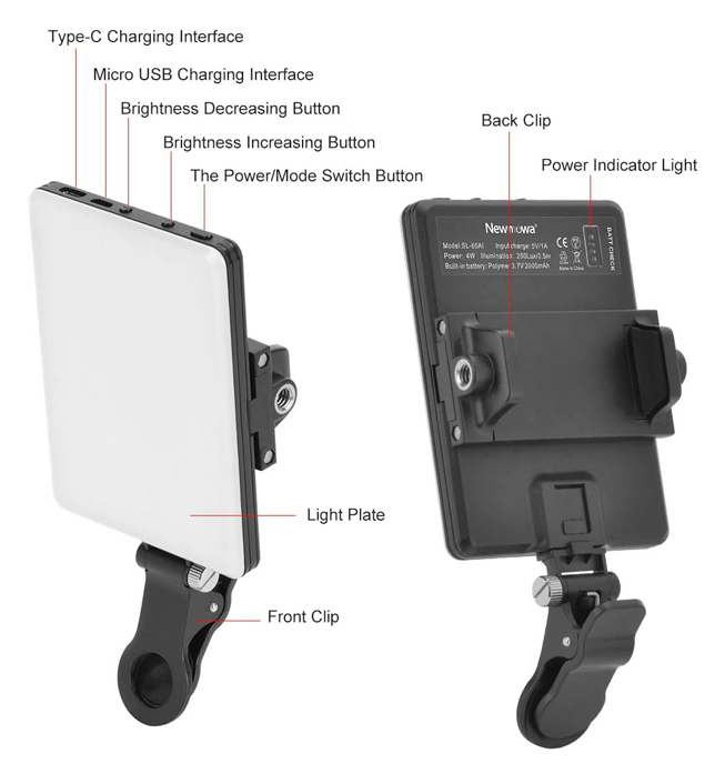 NEWMOWA LUZ DE VIDEOCONFERENCIA RECARGABLE DE ALTA POTENCIA DE 60 LED