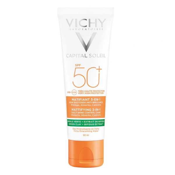 VICHY CAPITAL SOLEIL MATIFICANTE 3 EN 1 FPS 50+, PROTECTOR SOLAR PARA PIEL MIXTA 50ML