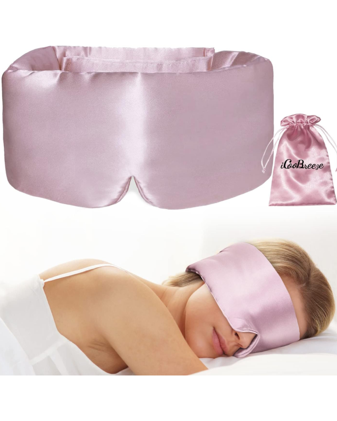 ICOOBREEZE ANTIFAZ DE SEDA 100 % NATURAL PARA DORMIR ROSA