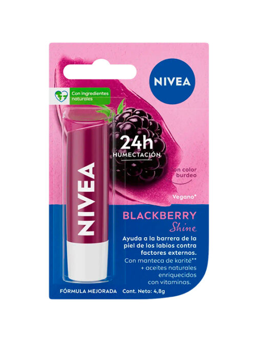 NIVEA PROTECTOR LABIAL BLACKBERRY SHINE MORA 4.8G