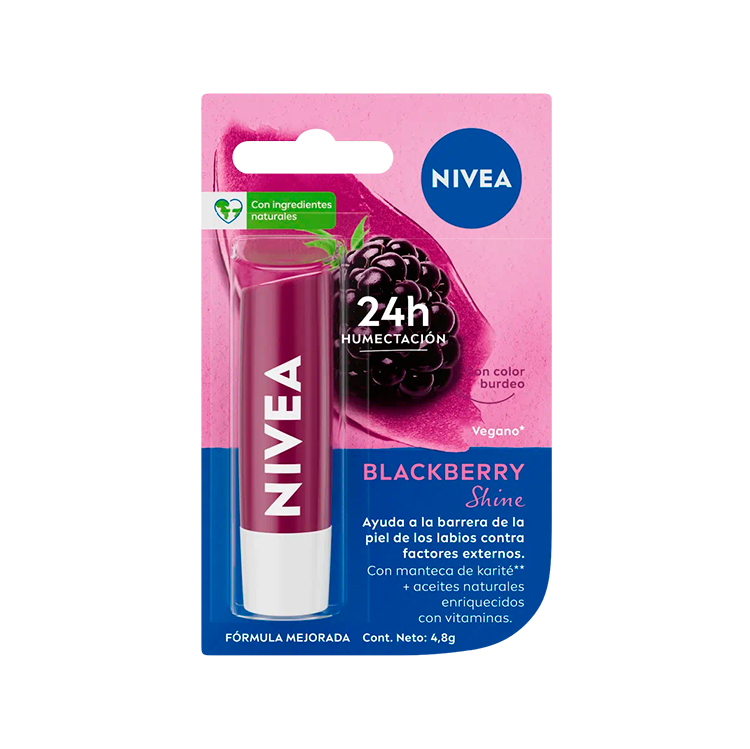 NIVEA PROTECTOR LABIAL BLACKBERRY SHINE MORA 4.8G